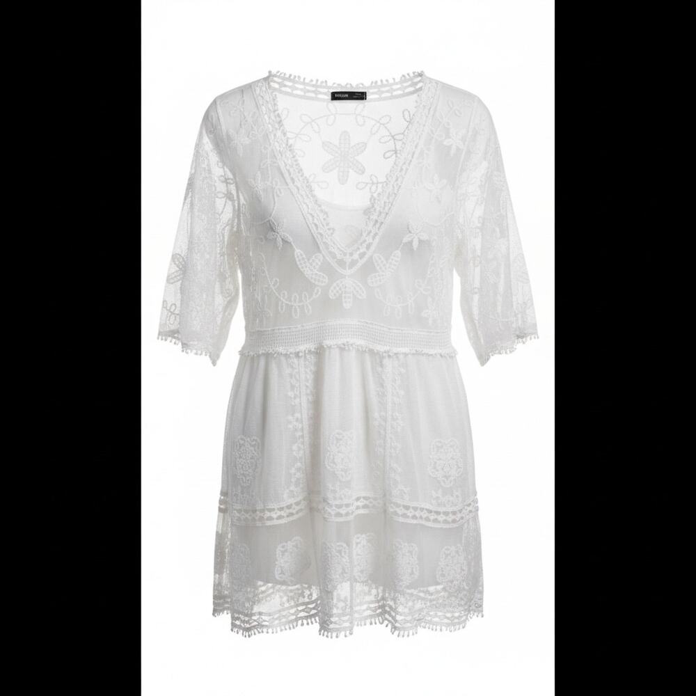 White Lace Blouse Crochet Vintage Indie Cottagecore Flutter Sleeve One Size
